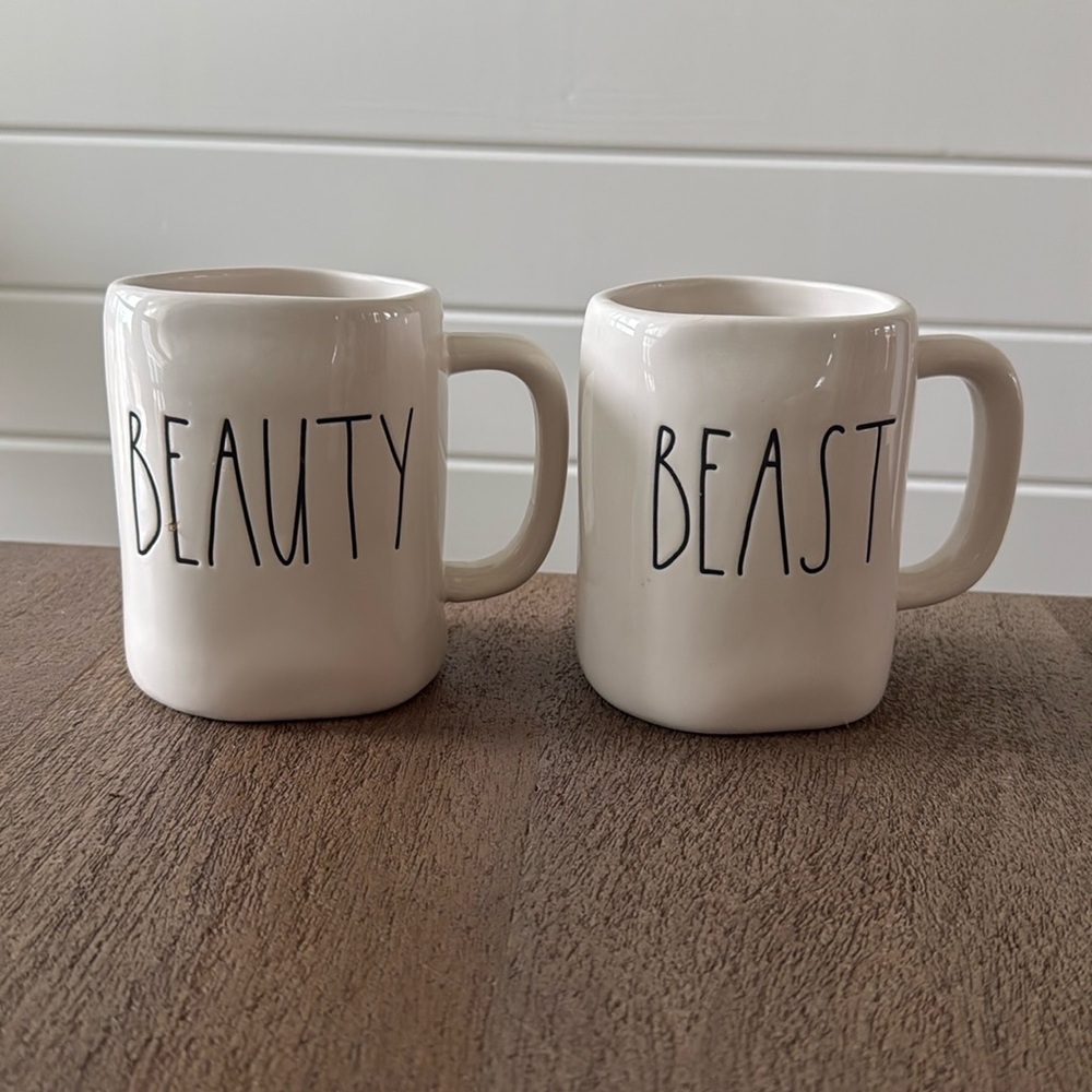 Pair of Rae Dunn “Beauty and Beast” Mugs